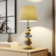 Bordlampe Vera, stofskærm og sten-dekor, 55 cm