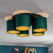 Soho loftlampe, cylinder, rund, 5 lk, grøn/guld