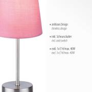 Heinrich bordlampe med lyserød stofskærm