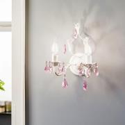 Kate væglampe, 2 lyskilder, hvid, rosa krystaller