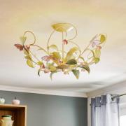 BUTTERFLY loftlampe, creme/grøn/rosa, rustfrit stål, 5 lyskilder