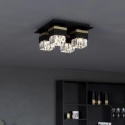 Barrancas loftslampe, sort/guld, krystalglas