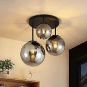 Lindby loftlampe Teeja, smoke, 3 lyskilder, Ø47cm, glas, E27