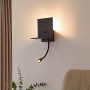 Lindby væglampe Thorid, sort, USB, LED-læselampe, G9