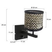 Væglampe Stang 3709ZW, sort/naturligt fletværk
