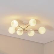 Loftlampe Glassy, 6 lyskilder, hvid/guld/opal