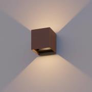 Calex LED udendørs væglampe Cube, op/ned, højde 10 cm, rustbrun