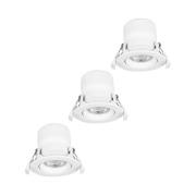 Prios LED-indbygningslampe Shima, hvid, 7W, 3000K, 3 enheder, dæmpbar