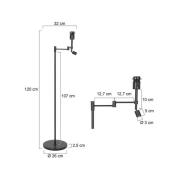 Stang gulvlampe, LED-læselampe, sort/naturlig fletværk