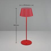 Suarez LED genopladelig bordlampe, rød, højde 39 cm, metal, dæmpbar