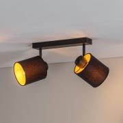 Loftlampe Suerte, sort / guld, 2 lyskilder, tekstil, stål
