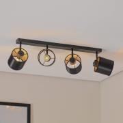 Loftlampe Suerte, sort / guld, 4 lyskilder, tekstil, stål