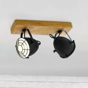 Loftspot Gatebeck, træ/sort, 2 lyskilder, træ
