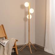 Estera gulvlampe, opalglas, træramme, 132 cm, 3 lyskilder