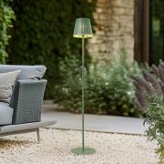 Lindby LED-solcellegulvlampe Hilario, grøn, jern, genopladeligt batter...