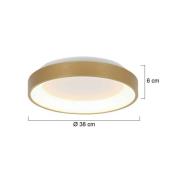 Ringlede LED loftlampe, guld, højde 6 cm, Ø 38 cm