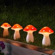 LED-solcellejordspyd Fairy Mushroom, sæt med 4, rød/hvid