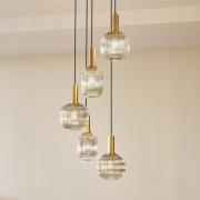 Lindby hængelampe Doroteo, 5 lyskilder, grå, glas