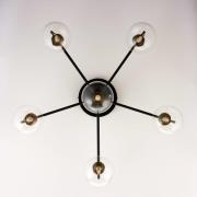 Loftlampe Figaro, 6 lyskilder, sort, glas, 34 cm høj, G9