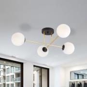 Loftlampe Magnum, 4 lyskilder, opal hvid/guld/sort, glas