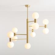 Hængelampe Flare, 11 lyskilder, messing/opal hvid, glas