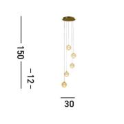 LED-hængelampe Allure, 5 lyskilder, rund, messingfarvet, akryl