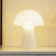 Lindby Hubi bordlampe, hvid, glas, Ø 22 cm, svampeform