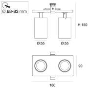 SLC LED-indbygningsspot Art, 2 lyskilder, sort, 3.000 K, aluminium