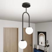 Atria loftlampe, opal/sort, højde 76 cm, metal, 2 lyskilder.