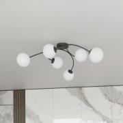 Loftlampe Vibra, opal/sort, længde 97 cm, glas, 6 lyskilder.
