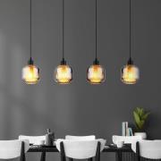 Hængelampe Xia, længde 89 cm, røggrå, 4 lyskilder, glas