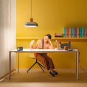 Stilnovo LED-hængelampe Trepiù, krom/gul, Ø 40 cm