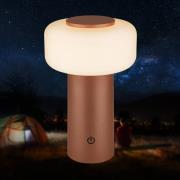 LED-bordlampe med batteri Juna, brun, IP44, dæmpbar, 20 cm