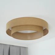 LED-loftlampe Luneta, jute, brun, Ø 60 cm, dæmpbar