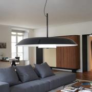 Oluce LED-hængelampe Iride, Ø 85 cm, sort, metal, glas