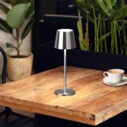 LED-bordlampe med batteri Roxi, nikkelfarvet, metal, IP54, dæmper