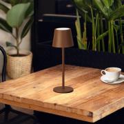 LED-bordlampe med batteri Roxi, rustfarvet, metal, IP54, dæmper
