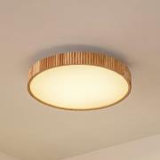 Lindby LED-loftlampe Velua, hvid/lys træ, CCT, Ø 50 cm