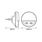 OSRAM LED-stikkontaktnattelys LUNETTA USB, hvid, Ø 9 cm