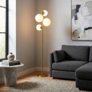 Gulvlampe Fazli, guld, glas/metal, højde 162 cm, E14