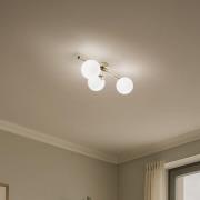 Loftlampe Drum, guldfarvet, 3 lyskilder, glas, længde 46 cm