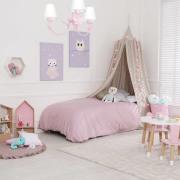 Lysekrone Alice, pink, tre hvide stofskærme