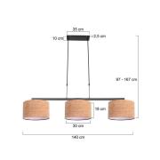 Hængelampe Stang, sort/brun, længde 140 cm, kork, 3 lyskilder.
