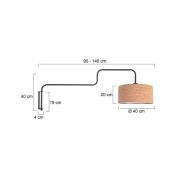 Væglampe Bloeba, sort/brun, udhæng 140 cm, kork