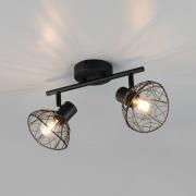 Loftlampe Yako, sort mat, længde 40 cm, 2 lyskilder, metal