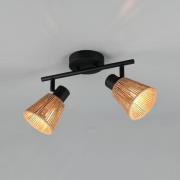 Loftlampe Natrel, sort/brun, længde 41 cm, 2 lyskilder, metal