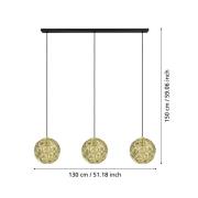 Hængelampe Skoura, messingfarvet, længde 130 cm, 3 lyskilder af stål