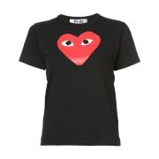 Hjerte Print Sort T-Shirt