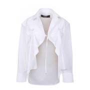 Hvide Draperede Crop Skjorter til Kvinder