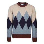 Diamond Sweater i Bordeaux/Lys Blå/Beige